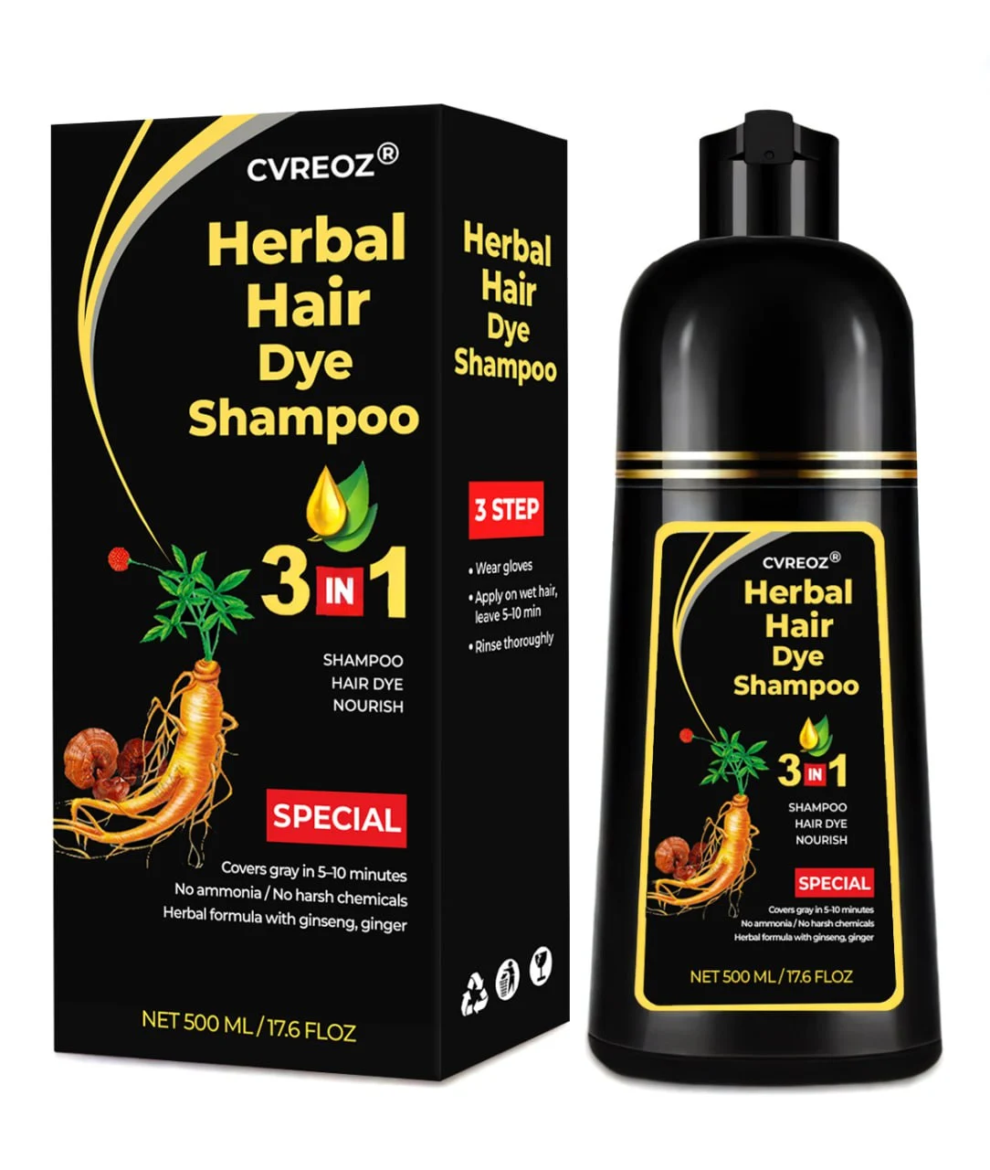 3-in-1 Black Hair Dye Shampoo
